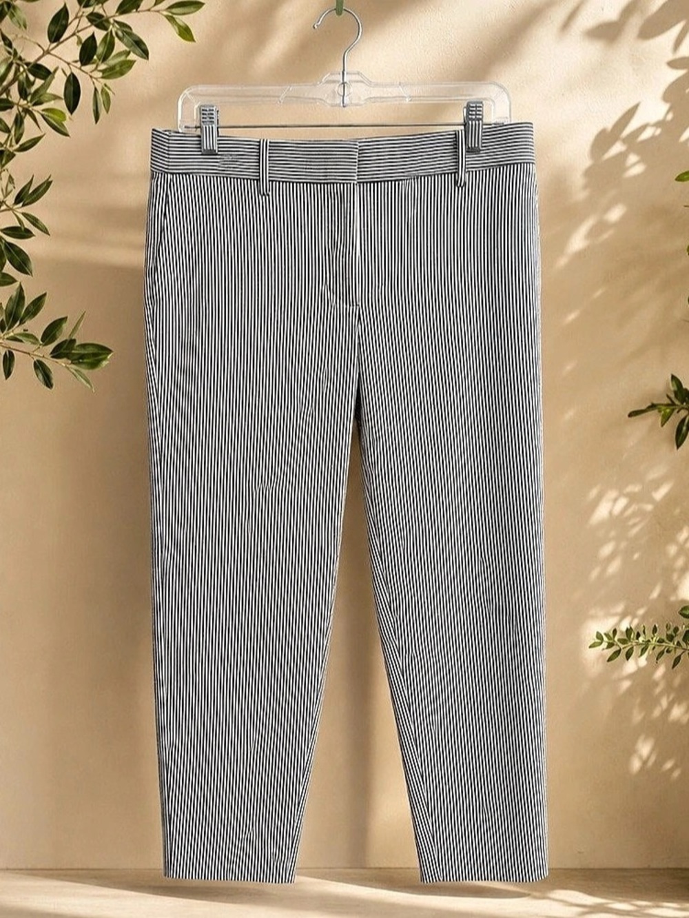 Women's Striped Straight-Leg Pants in Gray & White